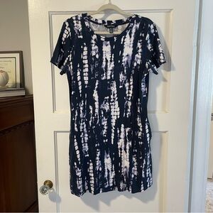 Navy and White Tie-Dye Dress